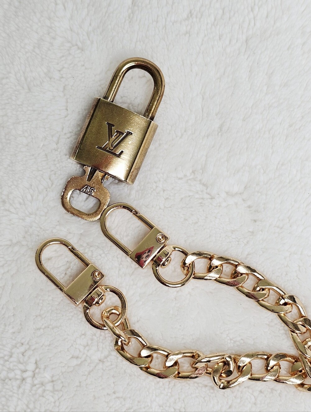Louis Vuitton Brass Padlock and Key with a Chain